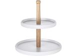 Etagere "Refia", Weiß, B:24Cm H:25Cm L:24Cm T:24Cm Ø:24Cm, Akazienholz, Massivholz, SchÖNer WOHNEN-KOLLEKTION, Servierplatten, Etagere, Etagere Mit Elegantem Zylinderdesign Und Holzakzenten