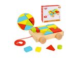 Tooky Toy Carrello In Legno Con Blocchi 16 El.