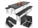 Arebos Set Tenda Da Birra 3 Pezzi, Tavolo + 2 Panche, Pieghevole, Look Rattan Nero