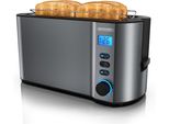 Tostapane Arendo 4 Fette, Tostapane A Fessura Lunga, Fessura Lunga, Acciaio Inox, 1500W, Display Con Indicatore Del Tempo Residuo, Portapane, Funzione Di Scongelamento, Alloggiamento Termoisolante, Grigio