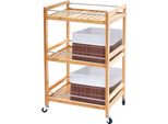 Carrello HWC-D91, Carrello Multiuso, 3 Livelli Con 2X Cesto Portaoggetti HWC-C21 Bambù Marrone