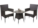 Set Da Balcone In Poly-Rattan HWC-G27, Set Da Giardino, 2Xpoltrona+Tavolo ~ Grigio, Cuscini Crema