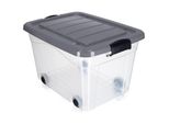Contenitore In Plastica Kadax Con Ruote, Box Di Stoccaggio, Box Di Stoccaggio Con Coperchio Grigio, 40L