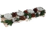 Composizione Dell'avvento HWC-M12 Con Portacandele, Corona D'avvento Decorazione Natalizia In Legno Bianco Argento 18X49X13Cm ~ Senza Candele