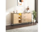 Credenza Sweiko (Con Ripiani In Vetro E Illuminazione Led), Credenza Con 3 Cassetti E 2 Ante, 160 X 40 X 85 Cm