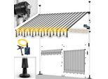 Tillvex Tenda A Morsetto 300 Cm Grigio/Bianco Con Led Solare Con Manovella Balcone | Tenda Da Balcone Senza Foratura | Tenda Resistente Ai Raggi Uv E Regolabile In Altezza | Protezione Solare Impermeabile