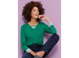Langarmshirt Classic Basics "Shirt", Damen, Gr. 46, GrüN, 100% Baumwolle, Gemustert, Mehrfarbig, Unifarben, V-Ausschnitt, Shirts Langarmshirt