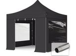 Toolport 3X3 M Gazebo Pieghevole Pvc Con Laterali (Finestre Panoramiche), Premium Acciaio, Nero
