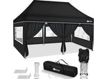 Tillvex Gazebo 3X6M - Con 6 Pareti Laterali Nero Impermeabile | Gazebo Pieghevole Pop-Up Regolabile In Altezza | Tenda Da Giardino Protezione Uv 50+ | Tenda Da Festa Con Borsa Per Giardino