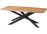 MASSIVMOEBEL24 | Tavolo Da Pranzo In Legno Di Acacia 240X100X77 Laccato Naturale Gambe Mikado Quadrate