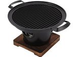 Grill A Carbonella, Mini Bbq Grill Da 21 Cm, Piccolo Grill Portatile A Carbonella Senza Fumo Da Tavolo Grill Da Interno Rotondo In Stile Giapponese Con Base In Legno Per Picnic