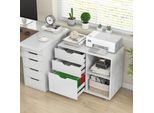 Costway Base Mobile Con 3 Cassetti, Vani A Giorno E Rotelle, Schedario Per Documenti In Formato A4, Lettera E Legale Bianco Rustico