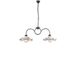 Anemone Lampadario In Ferro Laccato Nero E Dec. Ruggine Con Diffusori In Ceramica D. 30 Bianco E Marrone 2 Luci L. 81 X 30