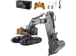 Succebuy Escavatore Giocattolo Telecomandato, 15 Canali, Escavatore Rc 3 In 1 Con Pala In Metallo, Scala 1:14 Con Luci E Suoni, Veicolo Da Costruzione Completamente Funzionale Per Bambini, 2 Batterie Incluse