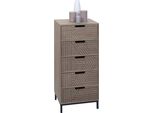 Cassettiera HWC-N90, Mobile Alto, Design 3D 5 Cassetti Legno Metallo 84X35X29Cm ~ Grigio-Marrone