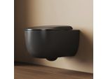 Wc Sospeso Emke Monoforo Superspin Flush 355X365X555 Mm Ceramica A Risparmio Idrico Wc A Parete Con Scarico Diretto E Coperchio A Chiusura Morbida Nero Opaco