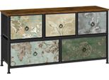 Cassettiera Con 5 Cassetti - Credenza Tv - Struttura In Metallo - Cassetti In Tessuto - Dimensioni 100 X 54 X 30 Cm - Fino A 40 Kg - Motivo Floreale Giallo Chiaro