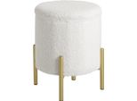 Pouf Di Seduta E Sgabello Per I Piedi - Sgabello Pieghevole Rotondo - Orsacchiotto In Pile - 35 X 41 Cm - 18 L - 150 Kg - Bianco