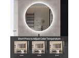 Specchio Da Bagno Rotondo A Led 80X80 Cm - Senza Nebbia Con 3 Colori Di Luce
