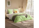 Morbida E Confortevole Biancheria Da Letto, Set Di Biancheria Da Letto In Verde + Bianco (1 Copripiumino, 1 Copripiumino, 2 Federe) Per Letto 140×200Cm