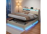 Il Letto Imbottito Proximax Modern Beige Velvet Misura 160X200 Cm Ed è Dotato Di Illuminazione A Led, Porte Di Ricarica Usb E Type-C, Testata Con Spazio Di Archiviazione E Ampio Contenitore: Un Letto Matrimoniale Elegante E Pratico.