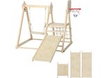 Struttura Da Arrampicata Per Interni 5 In 1 Con Scivolo, Altalena, Rete Da Arrampicata, Canestro Da Basket, Pieghevole, 3-6 Anni, Legno Naturale