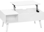Tavolino Da Salotto - Piano Sollevabile - Regolabile In Altezza - Vano Portaoggetti Nascosto - Pieghevole - Legno Di Pino - 100 X 50 X 43 Cm - Grigio Chiaro