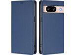 Custodia Per Google Pixel 8, Flip Cover In Finto Cuoio Antiurto Magnetica Con Supporto Blu Scuro