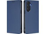 Custodia In Pelle Per Samsung Galaxy M55, Flip Case Magnetico In Finto Cuoio Con Supporto Blu Scuro