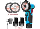Smerigliatrice Angolare A Batteria - 12V Mini - 19.500 Giri/Min - 2 Batterie - Taglio/Sabbiatura/Lucidatura - Motore A Spazzole - Blu