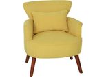 Poltrona Moderna, Poltrona D'accento Imbottita Con Cuscino Lombare, Gambe In Legno Di Gomma, Giallo,