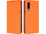 Custodia Per Huawei P30, Flip Cover In Finto Cuoio Antiurto Magnetica Con Supporto Arancione