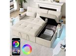 Divano Angolare A L Merax A 3 Posti, Con Funzione Letto, Funzione Letto, Led E Usb, Portabicchieri, Divano Letto In Ciniglia, Divano Letto, Letto Pieghevole, Beige