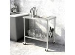 Tavolo Da Lavoro In Acciaio Inox - Carrello Mobile A 2 Livelli - 76×60×85 Cm - Portata 300 Kg - Ruote Con Freno - Piano Da 5 Cm - Verde Militare