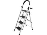 Scala A Gradini - Scala Pieghevole A 4 Gradini Con Corrimano - Acciaio Spesso - Pieghevole - Portatile - Robusta - Per Uso Interno - Necessario Il Montaggio - Grigio Chiaro