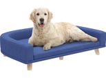 Divano Per Cani Pawhut Divano Per Cani Di Grossa Taglia Con Schienale, Gambe In Legno Lettino Per Cani Con Rivestimento Sfoderabile E Lavabile Divano Per Gatti Fino A 30 Kg, 98 X 67 X 25 Cm, Blu