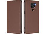 Custodia Per Xiaomi Redmi Note 9 4G, Flip Cover In Finto Cuoio Antiurto Magnetica Con Supporto Marrone