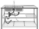 Lavello Da Cucina Per Catering - Lavello Freestanding A Doppia Vasca - Acciaio Inox 201 - 120X45X80 Cm - Con Rubinetto E Scolapiatti - 3 Ripiani - Argento