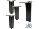 Set Di 4 Gambe Quadrate Per Mobili In Metallo Nero, Alte 15 Cm, Eleganti E Funzionali Per Applicazioni D'arredo Versatili