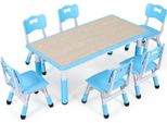 Tavolo Per Bambini Con 6 Sedie - Set Rettangolare - Altezza Regolabile 48-60 Cm - Tavolo 120 X 60 Cm - Per Bambini Da 2 A 10 Anni - Composito Plastica-Legno - Blu