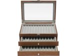 Scatola Per Matite - Contenitore Ed Espositore A 3 Livelli - 34 Scomparti - Coperchio In Vetro - Fodera In Velluto - 31×20×12,5 Cm - Colore Noce