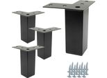 Set Di 4 Gambe Quadrate Per Mobili, Nero Opaco, 10 Cm - Eleganti Gambe In Metallo Per Progetti Di Mobili In Stile