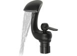 Miscelatore Per Lavabo A Cascata - Miscelatore Monocomando - Caldo/Freddo - Montaggio A Parete - Corpo In Metallo - Corpo Valvola In Acciaio Inox - Nero