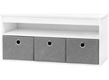 Panca Per Scarpe Con Seduta - Panca Da Corridoio - 3 Cassetti In Tessuto Estraibili, Scarpiera, 102X45X30 Cm, 220 Kg, Legno/Mdf - Bianco