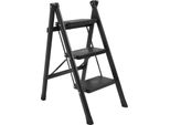 Scala Domestica Pieghevole - Scaletta A 3 Gradini - Portata 150 Kg - Ampi Gradini Antiscivolo - Acciaio Al Carbonio - Compatta E Portatile - - Nero