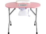 Tavolo Per Unghie/Manicure - Postazione Di Lavoro Portatile Pieghevole - Aspirazione Della Polvere - Poggiapolsi - Rotelle - Struttura In Metallo - Rosa