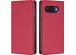 Custodia Per Google Pixel 9A, Flip Cover In Finto Cuoio Antiurto E Magnetica Con Supporto Rosso