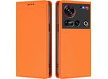 Custodia Per Cellulare Per Zte Nubia Z70 Ultra/Z70S Ultra, Flip Cover In Finto Cuoio Antiurto Magnetica Con Supporto Arancione