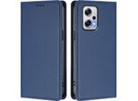 Custodia Per Xiaomi Poco X4 Gt/Redmi Note 12T Pro, Flip Cover In Finto Cuoio Antiurto Magnetica Con Supporto Blu Scuro