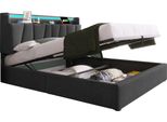 Letto Imbottito Con Funzione Di Ricarica Usb Testata Contenitore E Illuminazione A Led, Letto Matrimoniale 140X200Cm Struttura Letto Contenitore (Senza Materasso)
